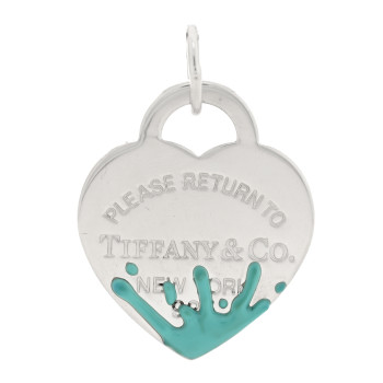 TIFFANY Sterling Silver Enamel Return To Tiffany Color Splash Heart Tag Charm Blue