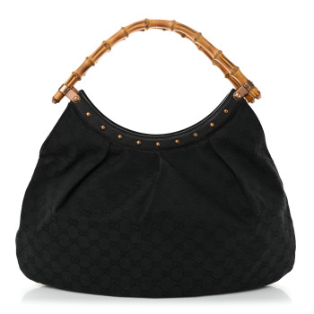 GUCCI Monogram Bamboo Top Handle Shoulder Bag Black