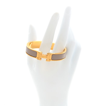 HERMES Enamel Narrow Clic Clac H Bracelet PM Marron Glace