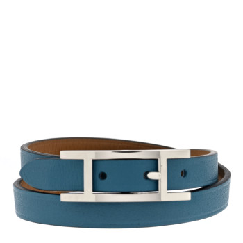 HERMES Swift Behapi Double Tour Bracelet T2 Blue Jean Biscuit