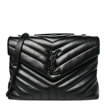 SAINT LAURENT Calfskin Y Quilted Monogram Monochrome Medium Loulou Chain Satchel Black