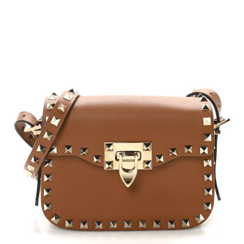 VALENTINO GARAVANI Vitello Mini Rockstud Flip Lock Crossbody Bag Light Cuir