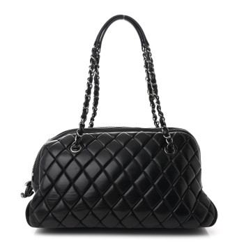 CHANEL Lambskin Bubble Quilt Small Double Bowling Bag Black