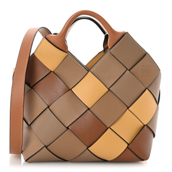 LOEWE Calfskin Small Woven Basket Surplus Bag Hazelnut Camel