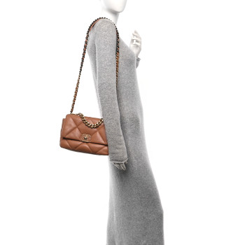 CHANEL Lambskin Quilted Medium Chanel 19 Flap Brown