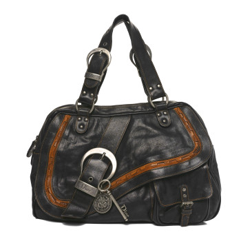 CHRISTIAN DIOR Calfskin Large Gaucho Double Saddle Bag Brown