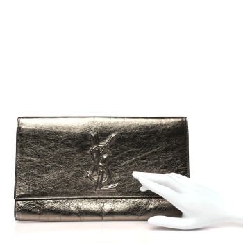 SAINT LAURENT Metallic Calfskin Large Belle De Jour Clutch Rose Gold