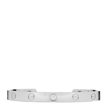 CARTIER 18K White Gold 1 Diamond LOVE Cuff Bracelet 17