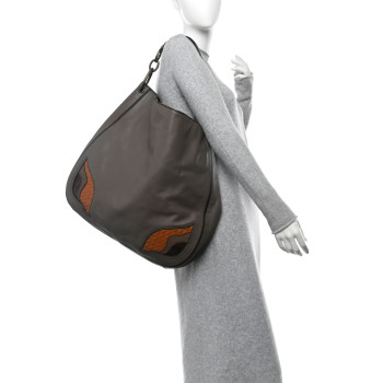 BOTTEGA VENETA Calfskin Crocodile Ostrich Loop Bag  Taupe Multicolor