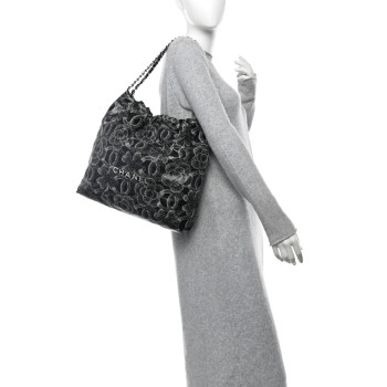 CHANEL Printed Calfskin Quilted Chanel 22 Black