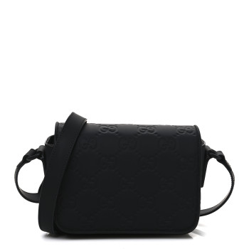 GUCCI Rubber Effect Calfskin GG Mini Messenger Bag Black