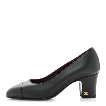 CHANEL Lambskin Cap Toe CC Uniform Pumps 37 Black