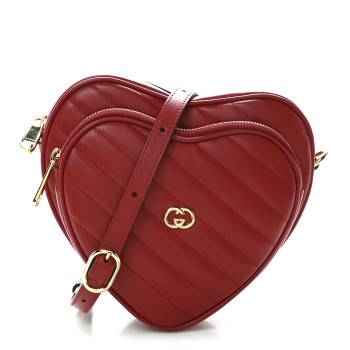GUCCI Calfskin Matelasse Diagonal Mini Interlocking G Heart Shoulder Bag Hibiscus Red