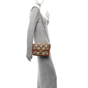 CELINE Canvas Calfskin Triomphe Embroidered Medium Triomphe Bag Tan