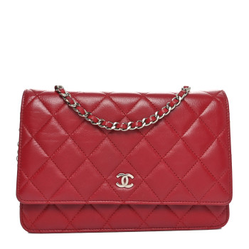 CHANEL Lambskin Quilted Wallet On Chain WOC Red