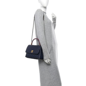 CHANEL Caviar Elaphe Quilted Small Coco Handle Flap Navy