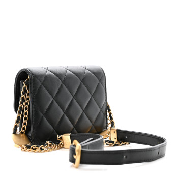 CHANEL Lambskin Quilted CC Enamel Mini Belt Bag Black