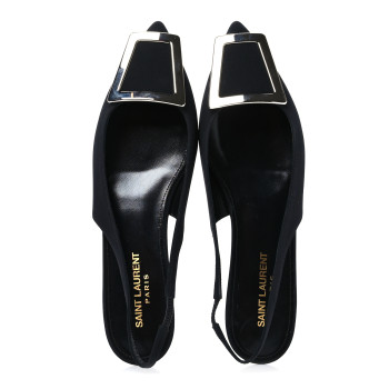 SAINT LAURENT Crepe De Chine Vivi 10 Plate Slingback Flats 37 Black