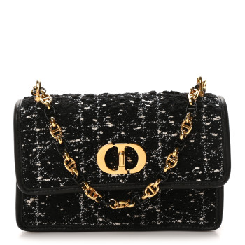 CHRISTIAN DIOR Tweed Macrocannage Mini Miss Caro Bag Black White