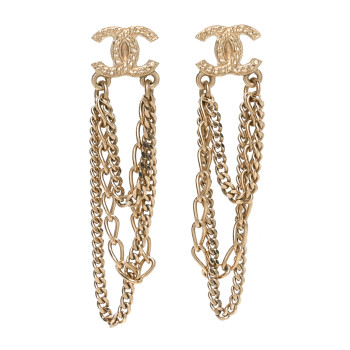 CHANEL Metal CC Chain Drop Earrings Gold