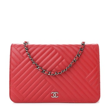 CHANEL Lambskin Quilted CC Crossing Wallet On Chain WOC Red