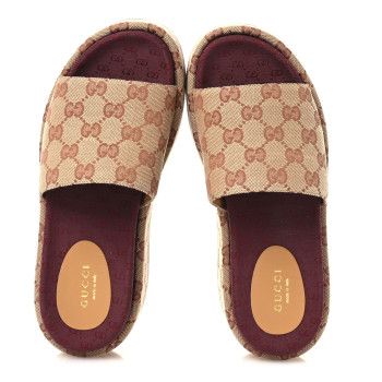 GUCCI Canvas GG Monogram Angelina Platform Slide Sandals 36.5 Beige Ruggine