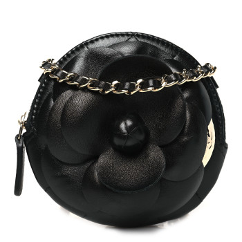 CHANEL Lambskin Mini Camellia Bouquet Clutch With Chain Black