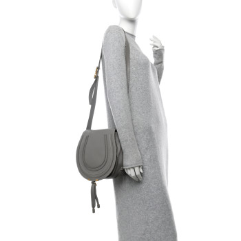 CHLOE Calfskin Medium Marcie Round Crossbody Bag Cashmere Grey