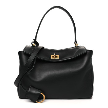 BALENCIAGA Natural Smooth Calfskin Small Rodeo Top Handle Handbag Black