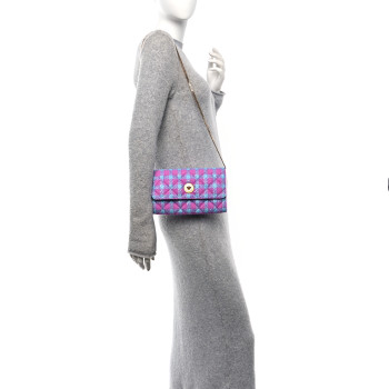 VERSACE Tweed Quilted Medusa Wallet on Chain Crossbody Pink Blue