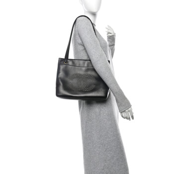 CHANEL Lambskin Studded CC Tote Black
