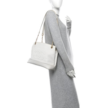 CHANEL Caviar CC Shoulder Bag White