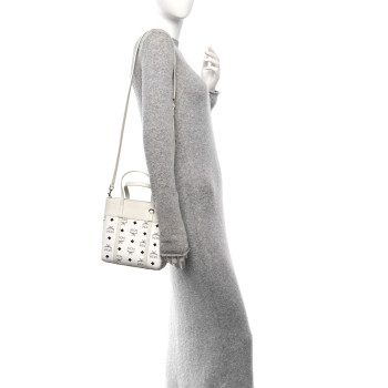 MCM Visetos Nappa Mini Toni Top Zip Shopper Tote White