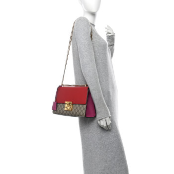 GUCCI GG Supreme Monogram Calfskin Medium Padlock Shoulder Bag Beige Hibiscus Red New Rosette