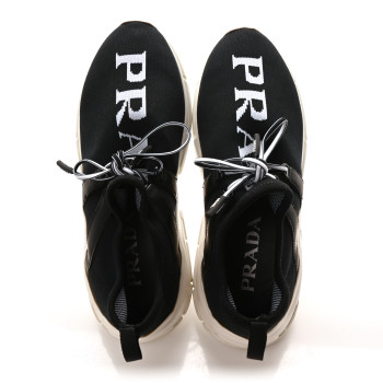 PRADA Knit Fabric Womens Logo Sneakers 36 Black White