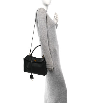 BALENCIAGA Natural Smooth Calfskin Small Rodeo Top Handle Handbag Black