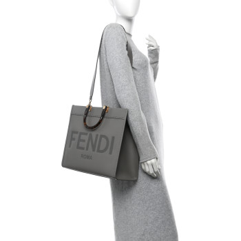 FENDI Vitello King Plexiglass Logo Embossed Medium Fendi Sunshine Shopper Tote Moon