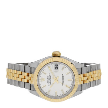 ROLEX Stainless Steel 18K Yellow Gold 28mm Oyster Perpetual Datejust Watch Silver 279173