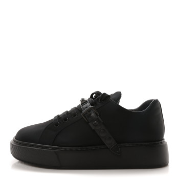 PRADA Nylon Gabardine Studded Low Top Sneakers 39 Black