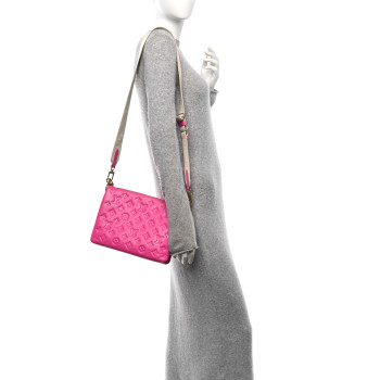 LOUIS VUITTON Lambskin Embossed Monogram Coussin PM Rose Miami