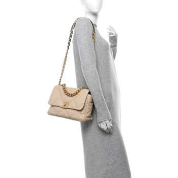 CHANEL Lambskin Quilted Large Chanel 19 Flap Beige CHANEL Lambskin Quilted Large Chanel 19 Flap Beige