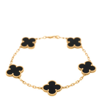 VAN CLEEF & ARPELS 18K Yellow Gold Black Onyx 5 Motifs Vintage Alhambra Bracelet