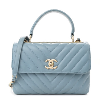 CHANEL Lambskin Chevron Quilted Small Trendy CC Flap Dual Handle Bag Light Blue