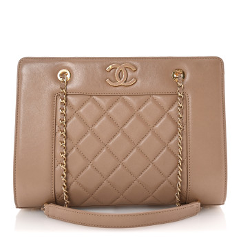 CHANEL Sheepskin Quilted Mademoiselle Vintage Shopping Tote Beige
