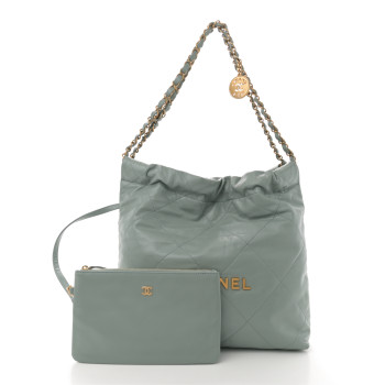 CHANEL Shiny Calfskin Quilted Small Chanel 22 Light Blue