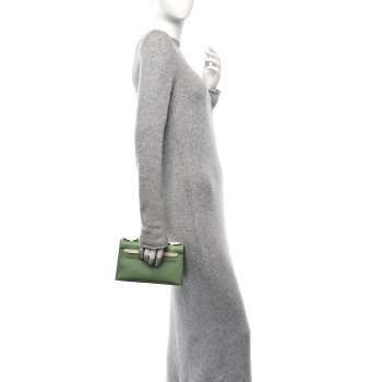 HERMES Swift Horseshoe Kelly Pochette Clutch Vert Criquet Nata