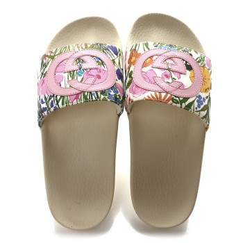 GUCCI X KEN SCOTT Rubber Infinity Giardino d Apri Interlocking G Womens Pool Slide Sandals 37 Ivory Pink Wild Rose