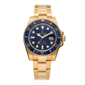 ROLEX 18K Yellow Gold 40mm Submariner Date Watch Blue 116618LB