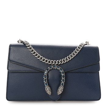 GUCCI Pebbled Calfskin Small Dionysus Shoulder Bag Blue Agata