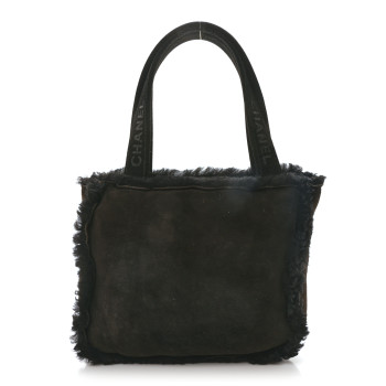 CHANEL Suede Shearling Fur Handbag Black